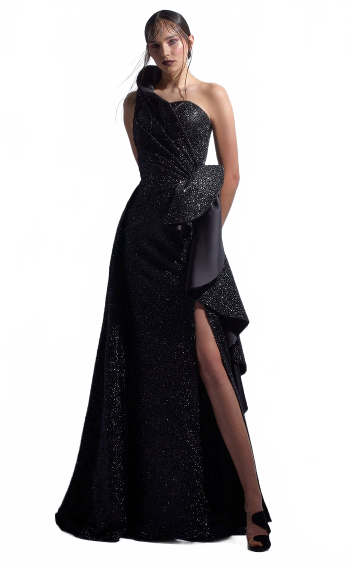Gaby Charbach G1261 Asymmetrical Blue-Black Gown by MNM Couture