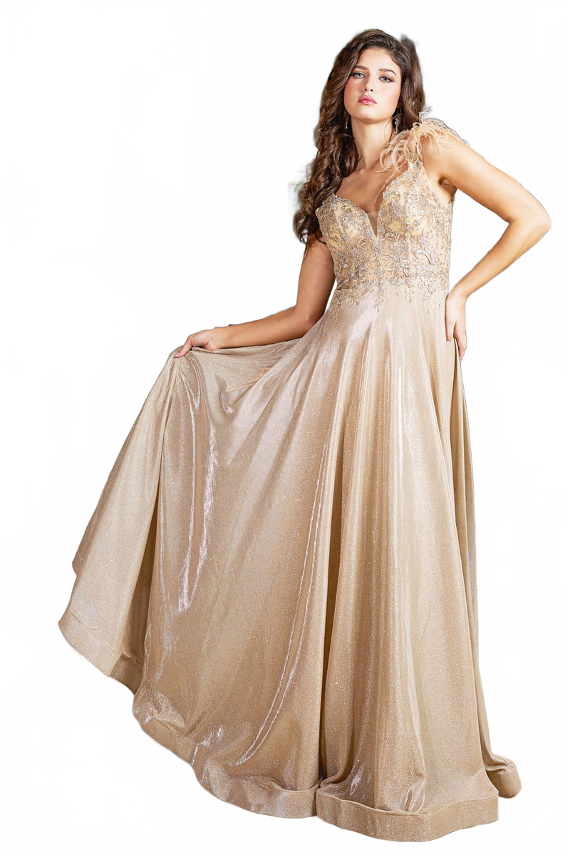 Adora Design 3094 Sleeveless A Line Feather Beaded Prom Dress