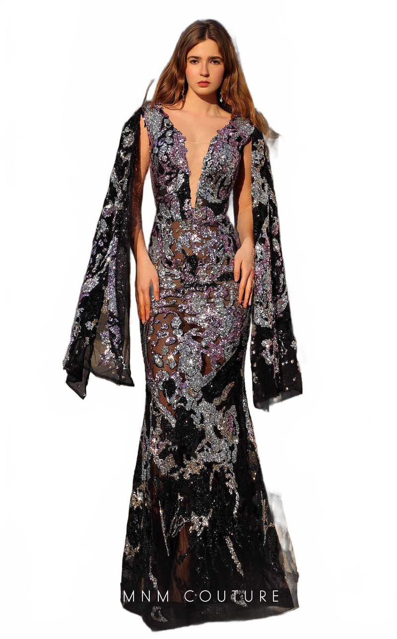 MNM Couture K4067 Black Evening Gown with Intricate Detailing