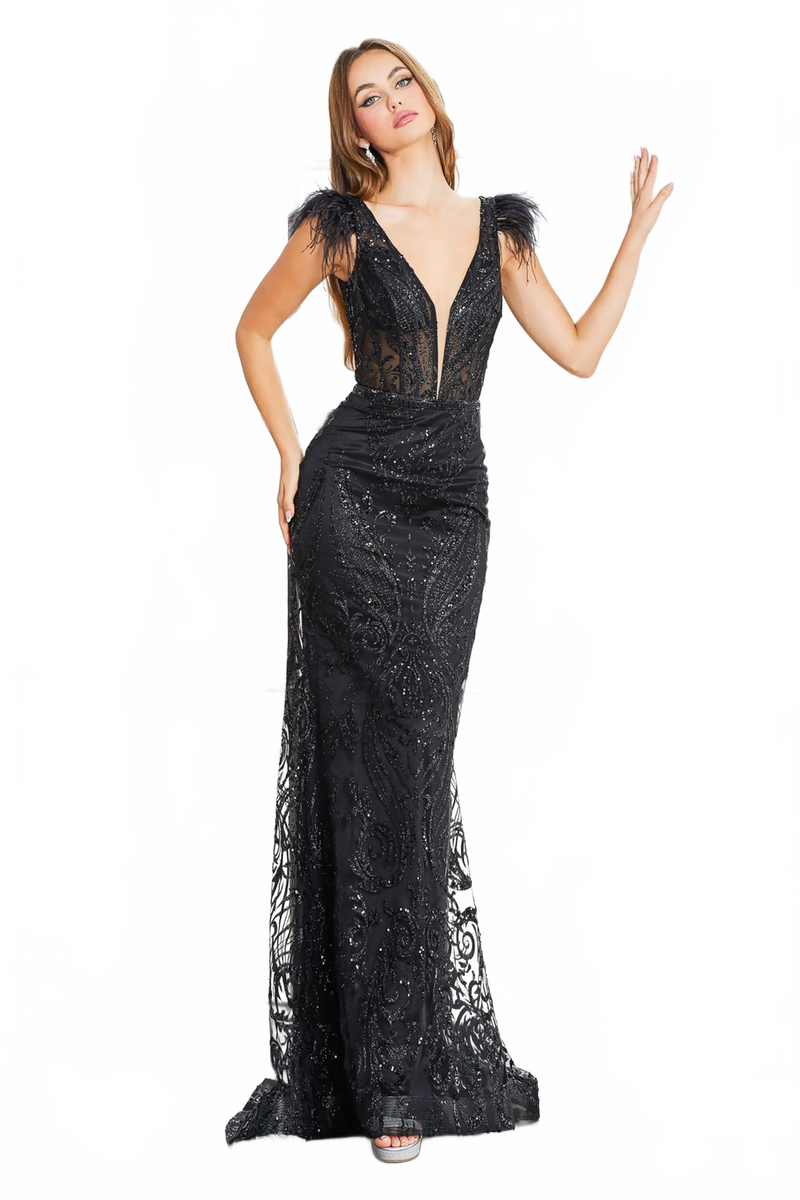 Adora Design 3151 Sleeveless Printed Glitter Long Formal Prom Dress