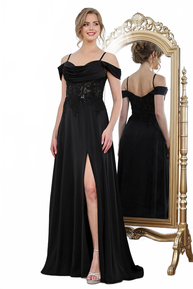 Adora Design 3251 Off Shoulder Pleated Lace Corset Gown