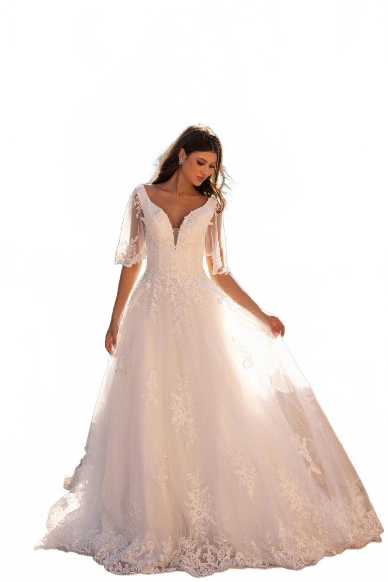 Primavera Couture 11134 - Embroidered Appliqué A-Line Wedding Dress