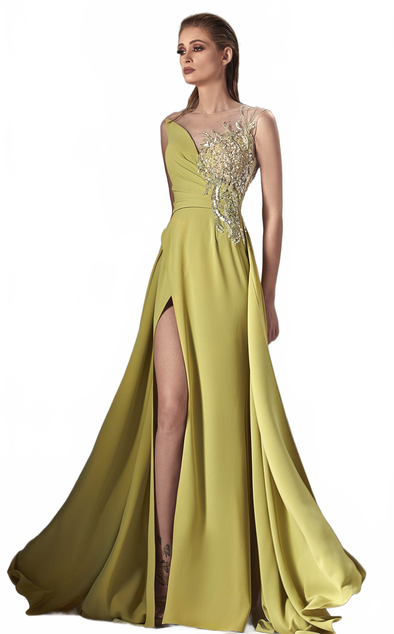 MNM Couture K3903 Yellow Sleeveless Illusion Bateau Gown