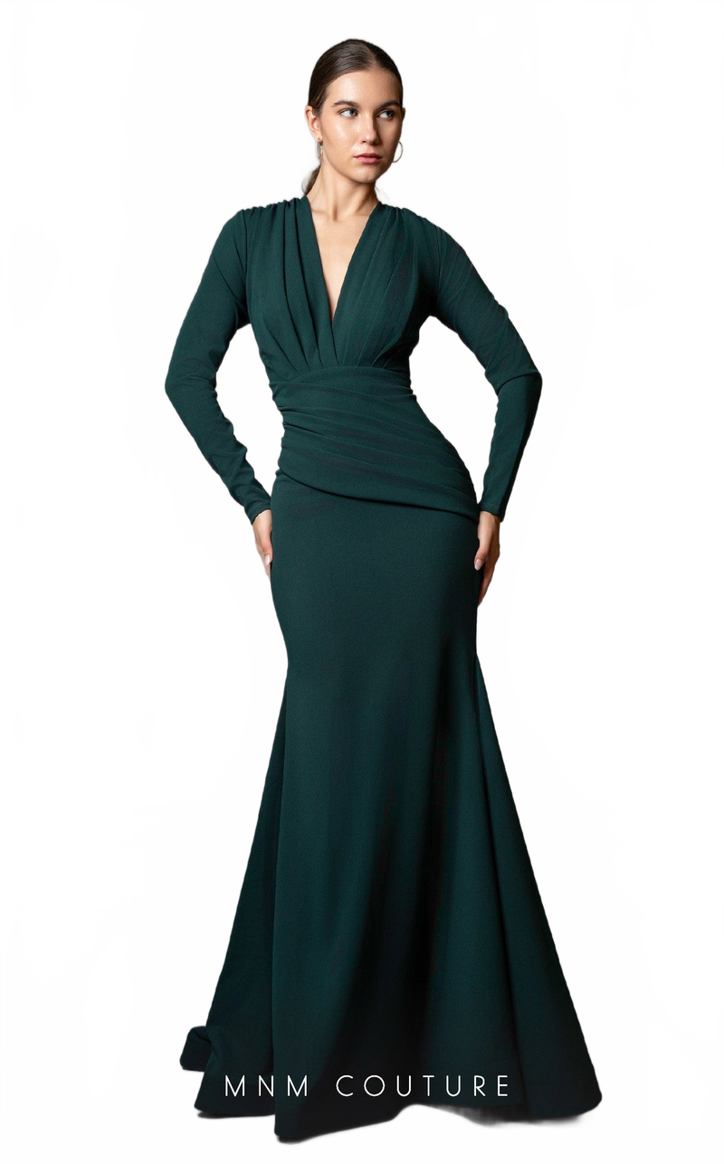 MNM Couture L0002F Royal Blue Long Sleeve V-Neck Gown