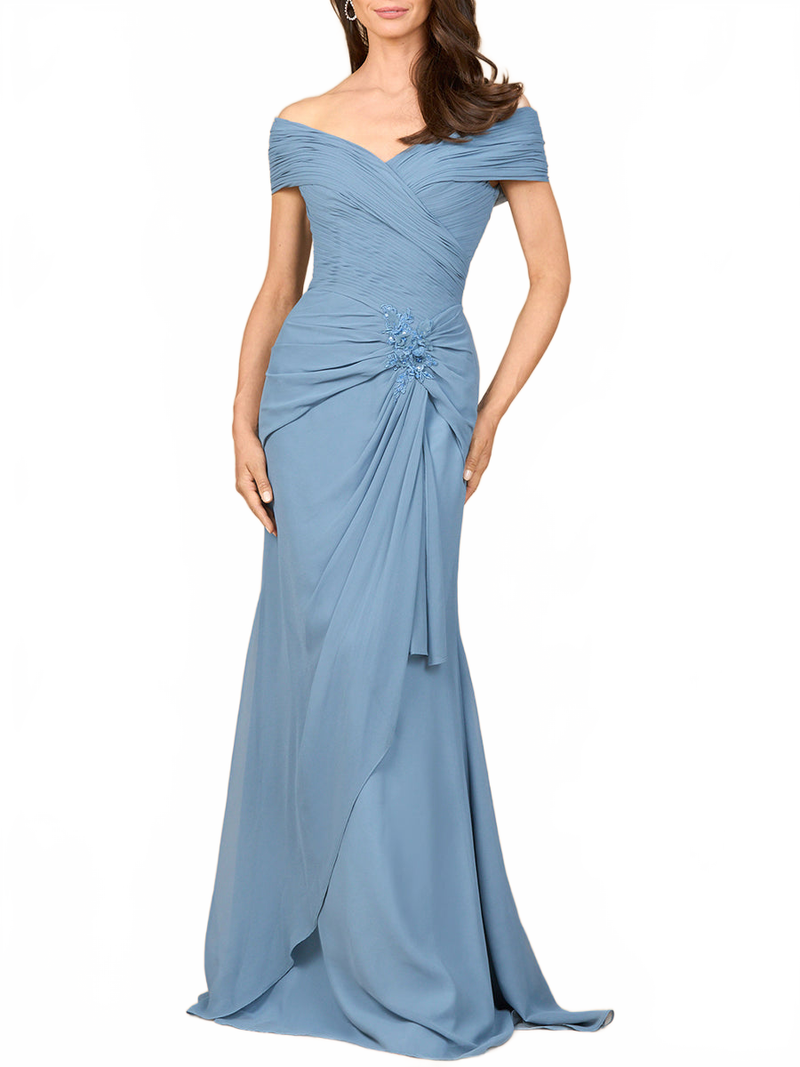 Off Shoulder Mother of Bride Dress Elegant Chiffon Gown