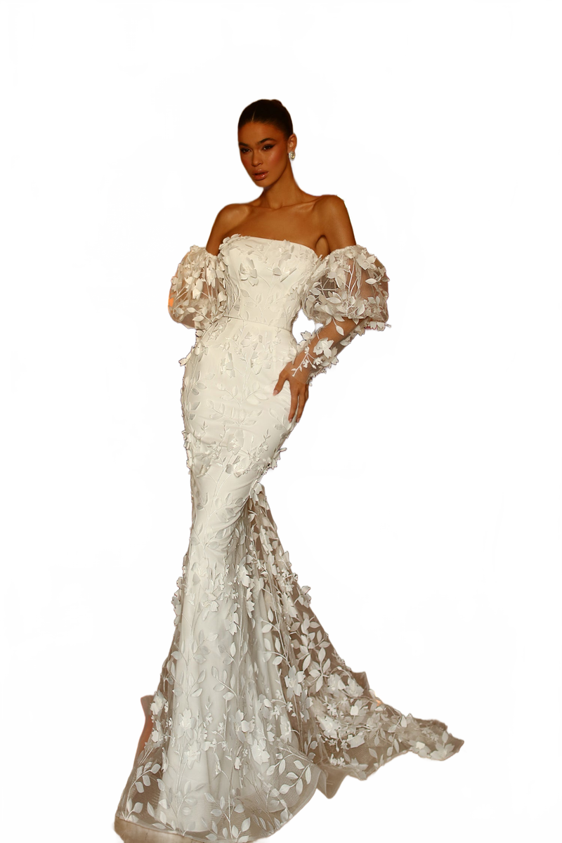 Tina Holly TW121W Wedding Mermaid Strapless 3D Evening Lace Lace Dress