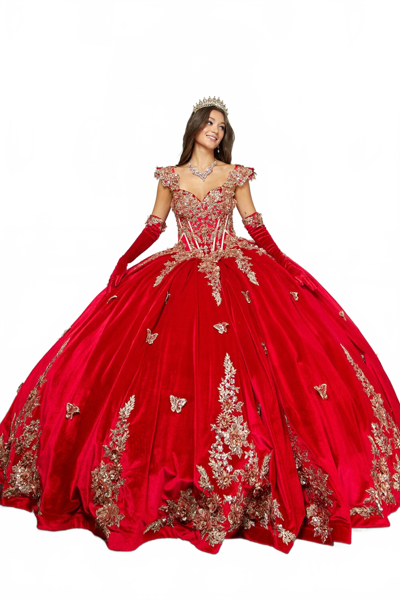 Applique Sweetheart Velvet Ball Gown by Bella Princess PQ1038