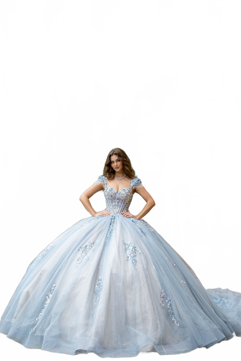 Strapless Cap Sleeve Ball Gown by Bella Princess PQ1094