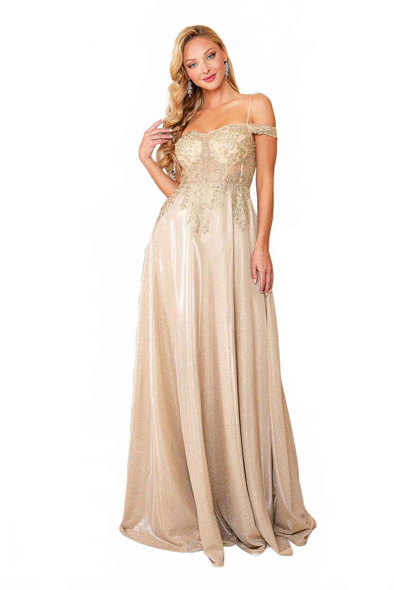 Adora Design 3097 Off Shoulder A-Line Glitter Applique Prom Dress