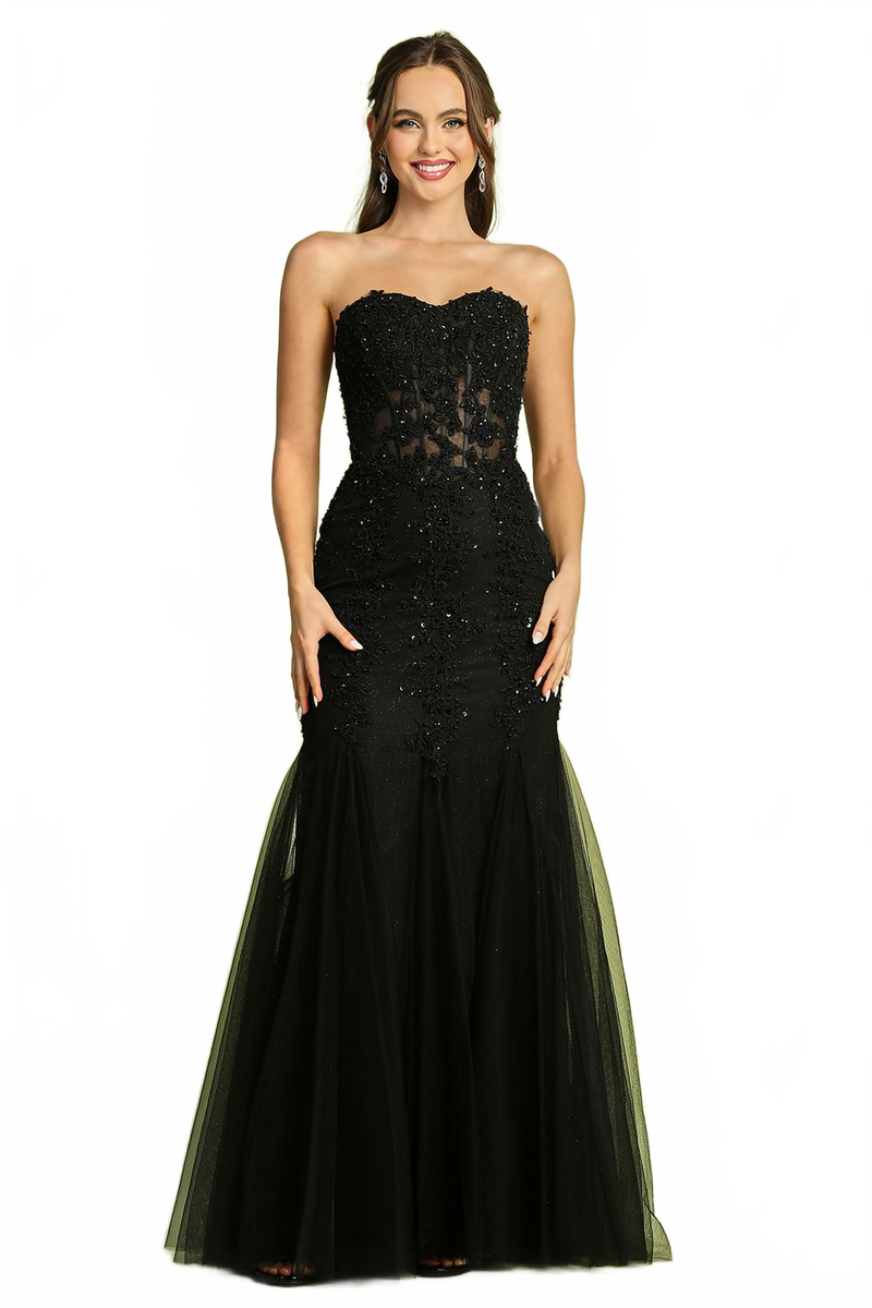 Adora Design 3108 Strapless Mermaid Glitter Lace Applique Prom Dress