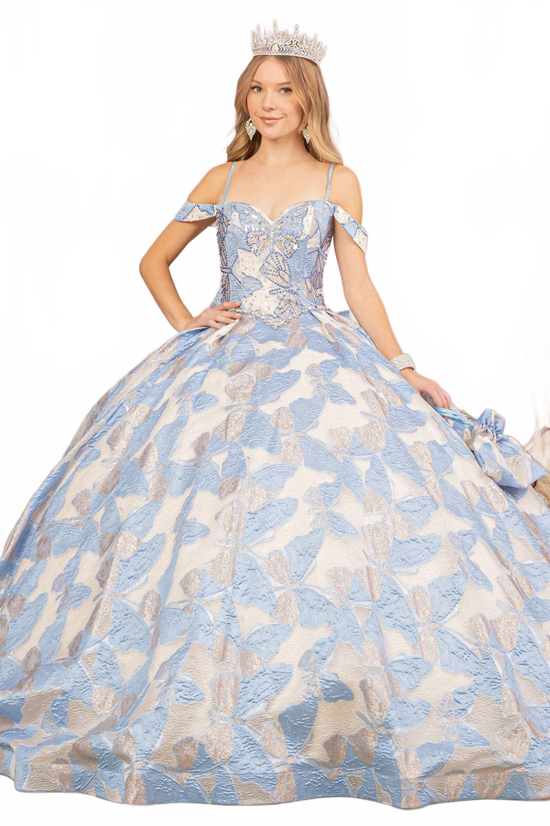 Butterfly Embroidered Quinceanera Dress Cold Shoulder Ball Gown by Elizabeth KGL3174
