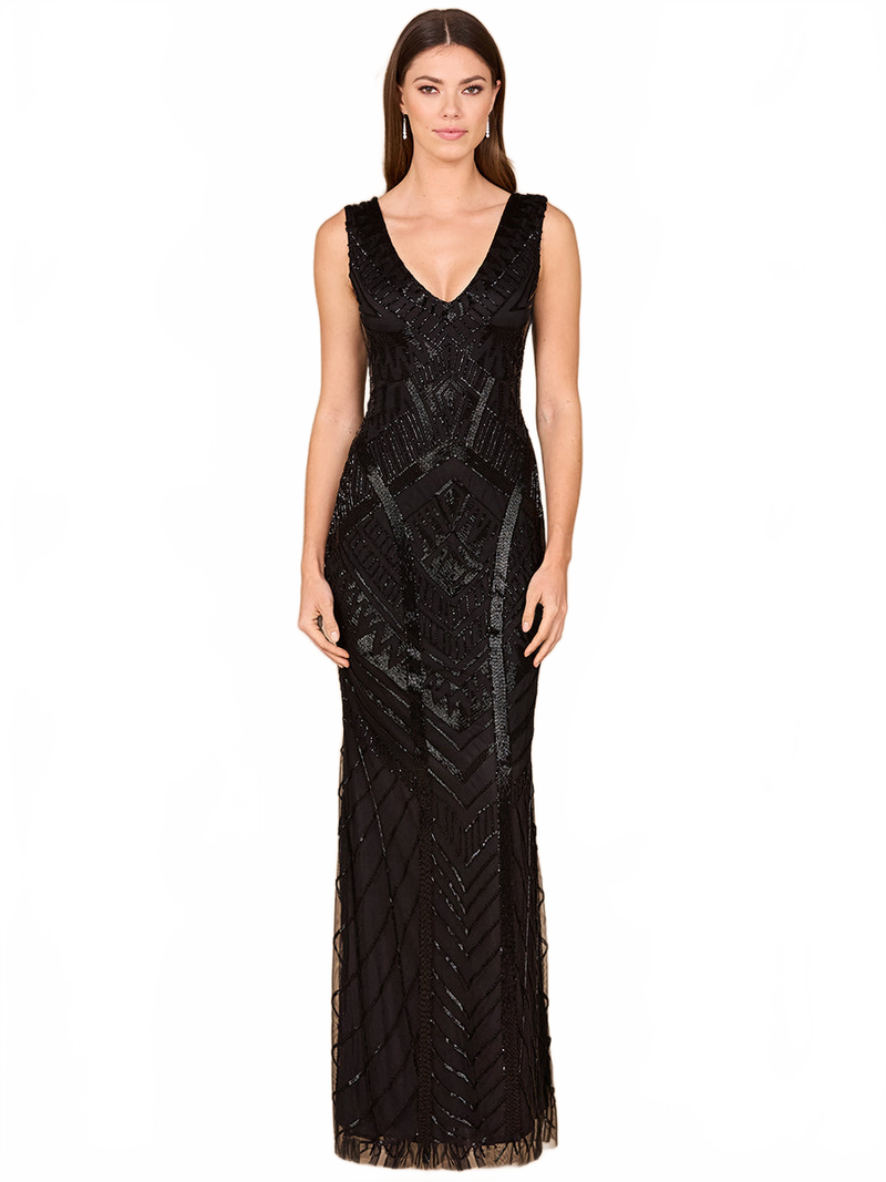 Lara 33552 - Fitted Dress With Tonal Beading