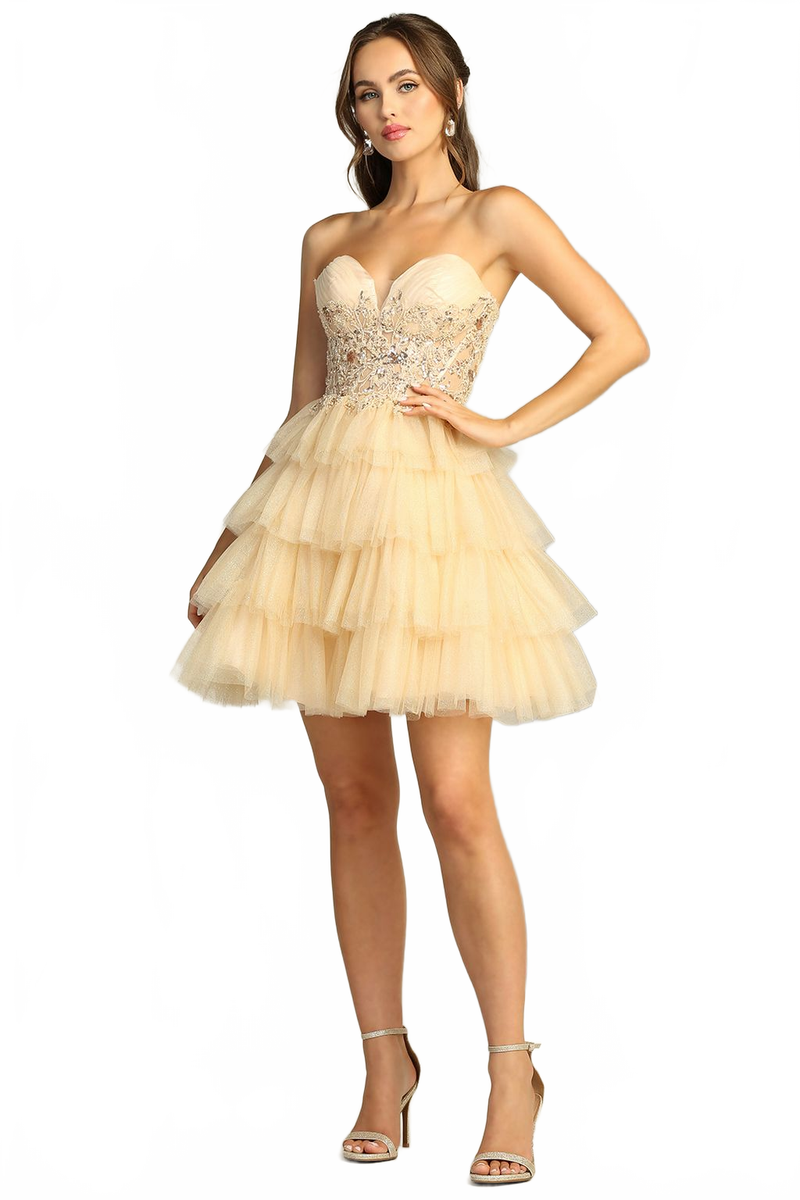 Adora Design 1062 Strapless Short Glitter Tulle Homecoming Dress