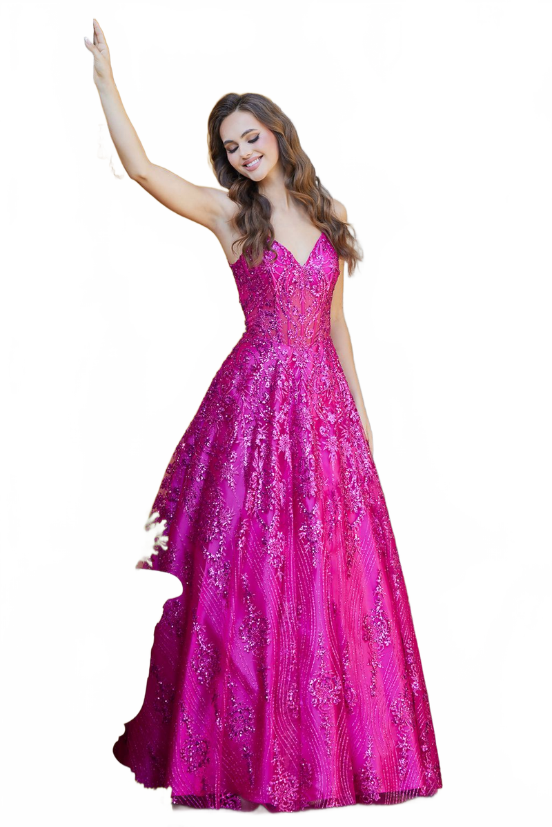 Adora Design 3141 Glitter Spaghetti Strap A-Line Long Prom Dress