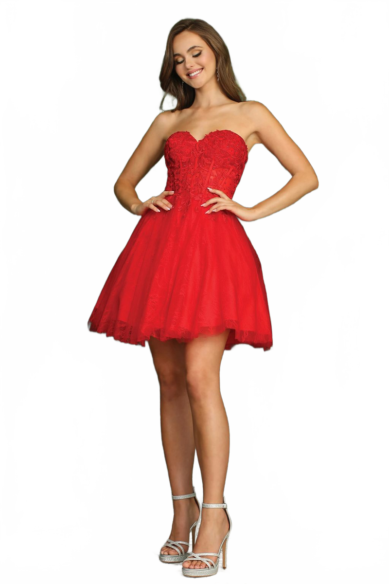 Adora Design 1047 Strapless A Line Layered Lace Cocktail Dress