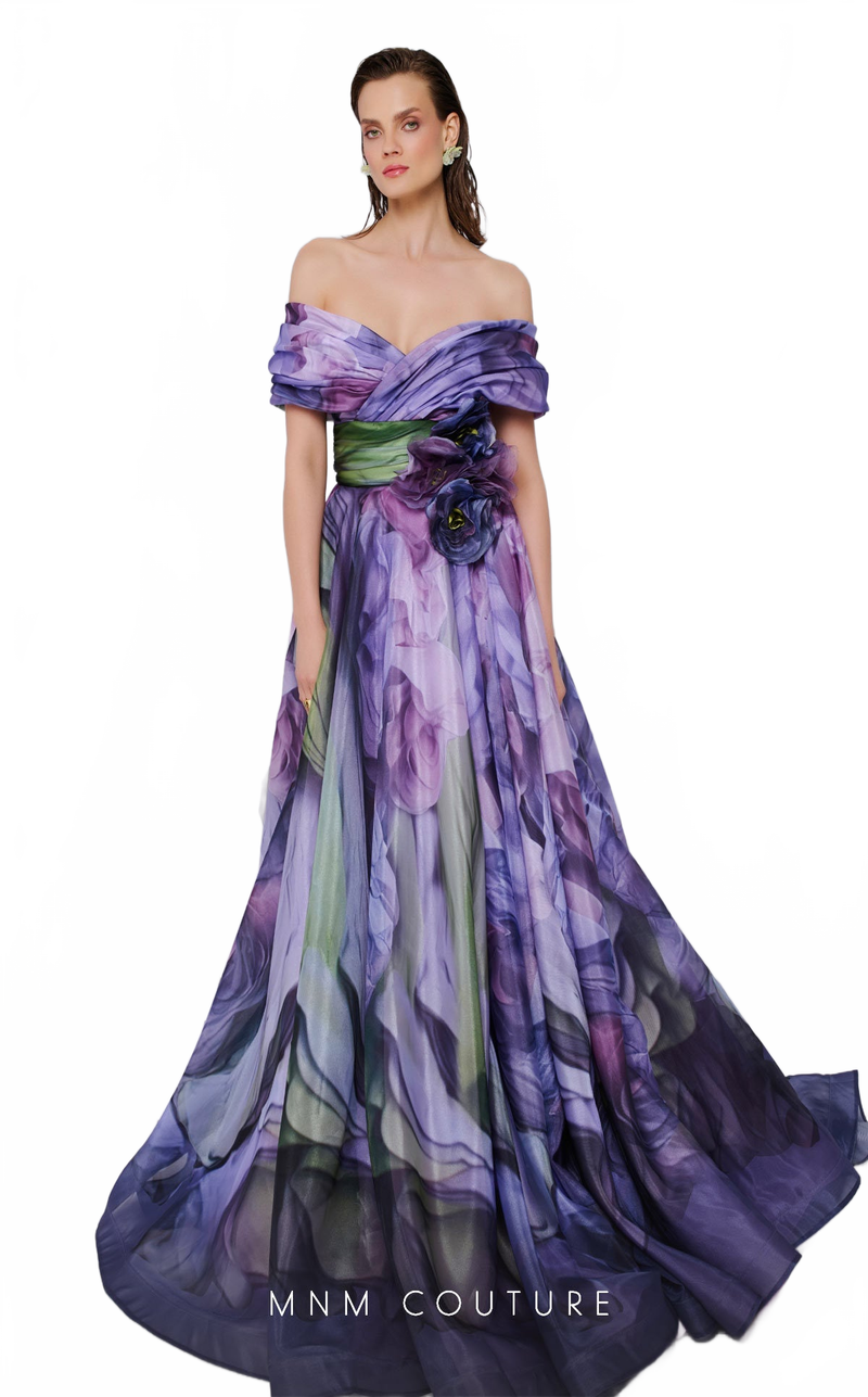 Fouad Sarkis F02855 Lilac Off-Shoulder Floral Ball Gown