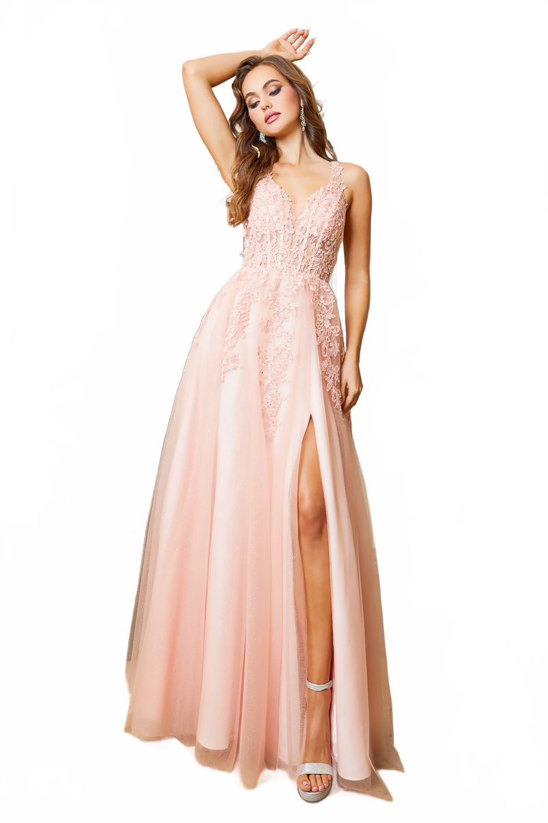 Adora Design 3088 Lace A-Line Long Slit Spaghetti Strap Prom Dress