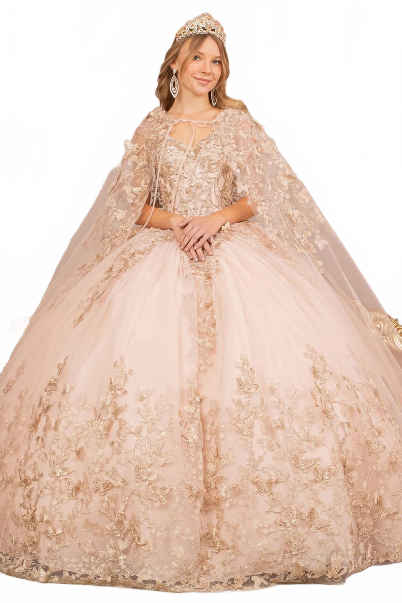 3D Butterfly Cape Ball Gown by Elizabeth K GL3104