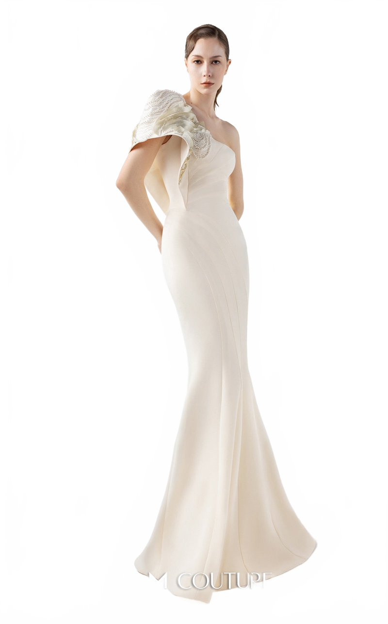 Gaby Charbachy G2003 One-Shoulder Cream Evening Gown by MNM Couture