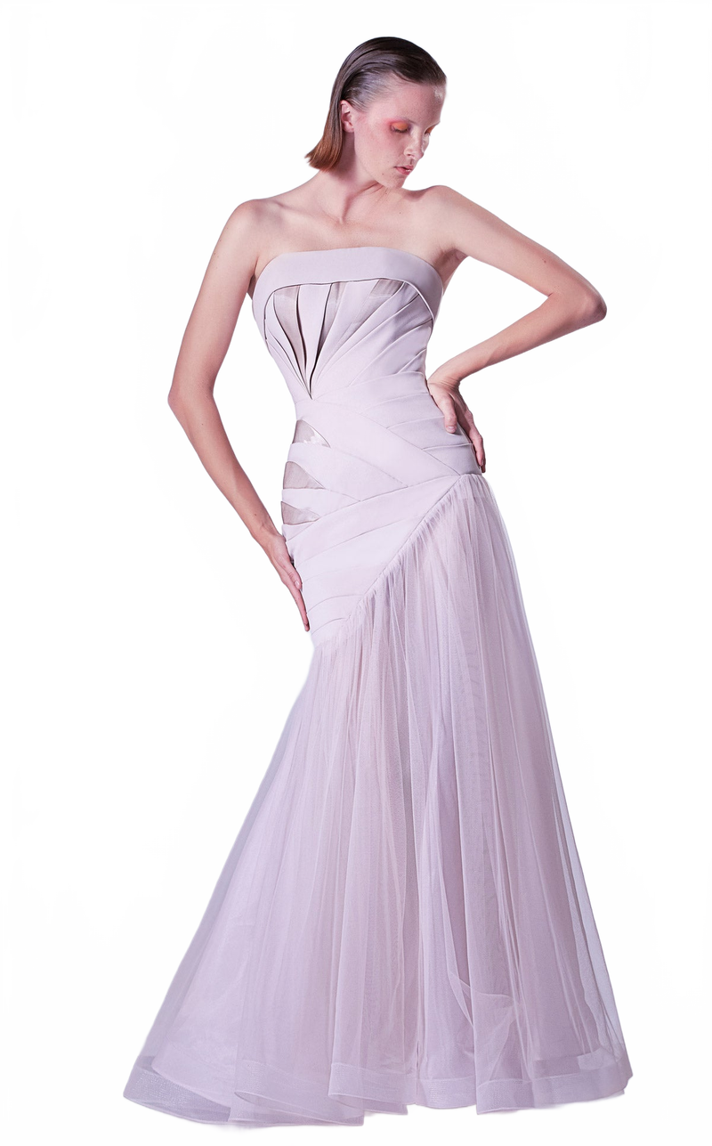 Gaby Charbachy G1343 Blush One-Shoulder Pleated Gown by MNM Couture