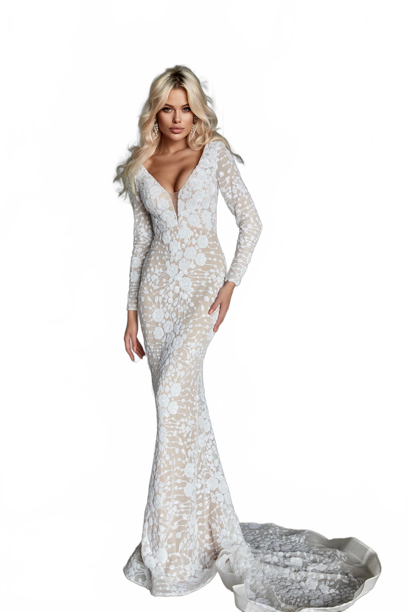 Tina Holly BB023 Wedding Mermaid Plunging Evening Sequin Dress