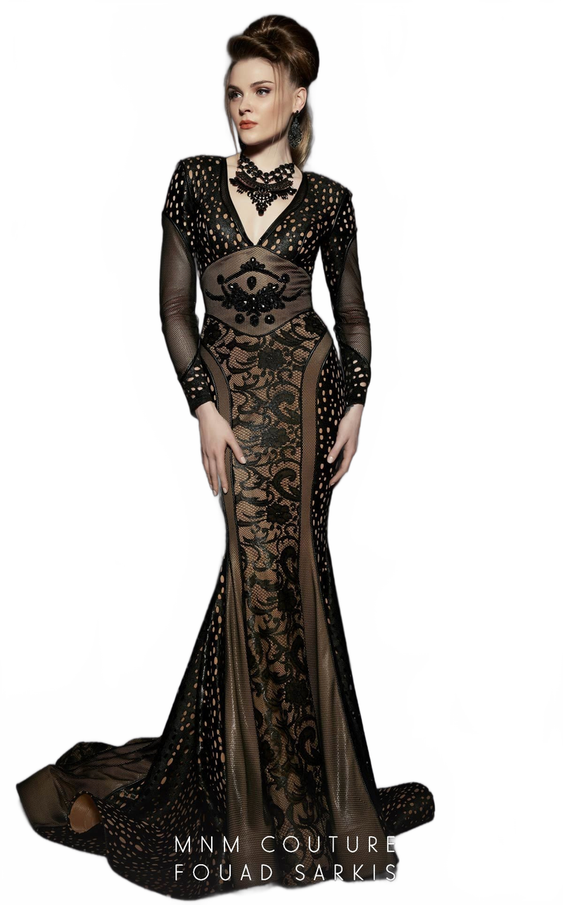 MNM Couture 2468 Black Lace Sheath Evening Gown - Size 4