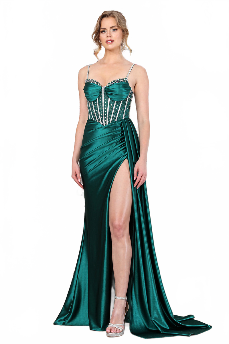 Adora Design 3295 Long Pleated Beaded Formal Prom Dress