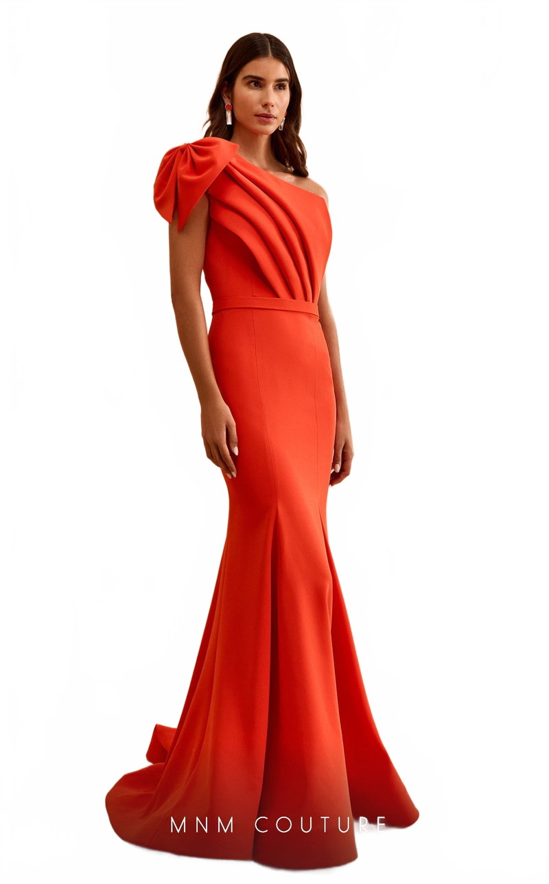MNM Couture V07402 Orange Evening Gown with Modern Detailing
