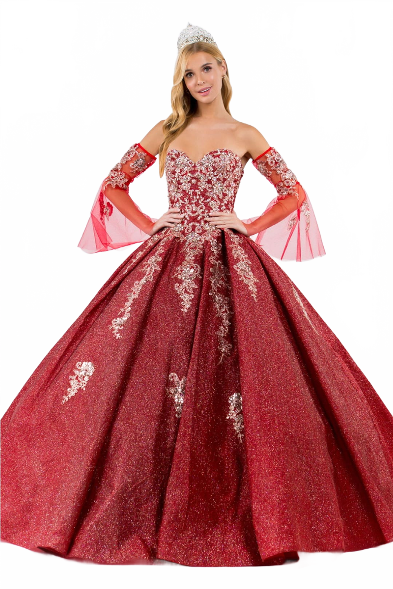 Burgundy & Gold Quinceanera Gown by Elizabeth K GL1912