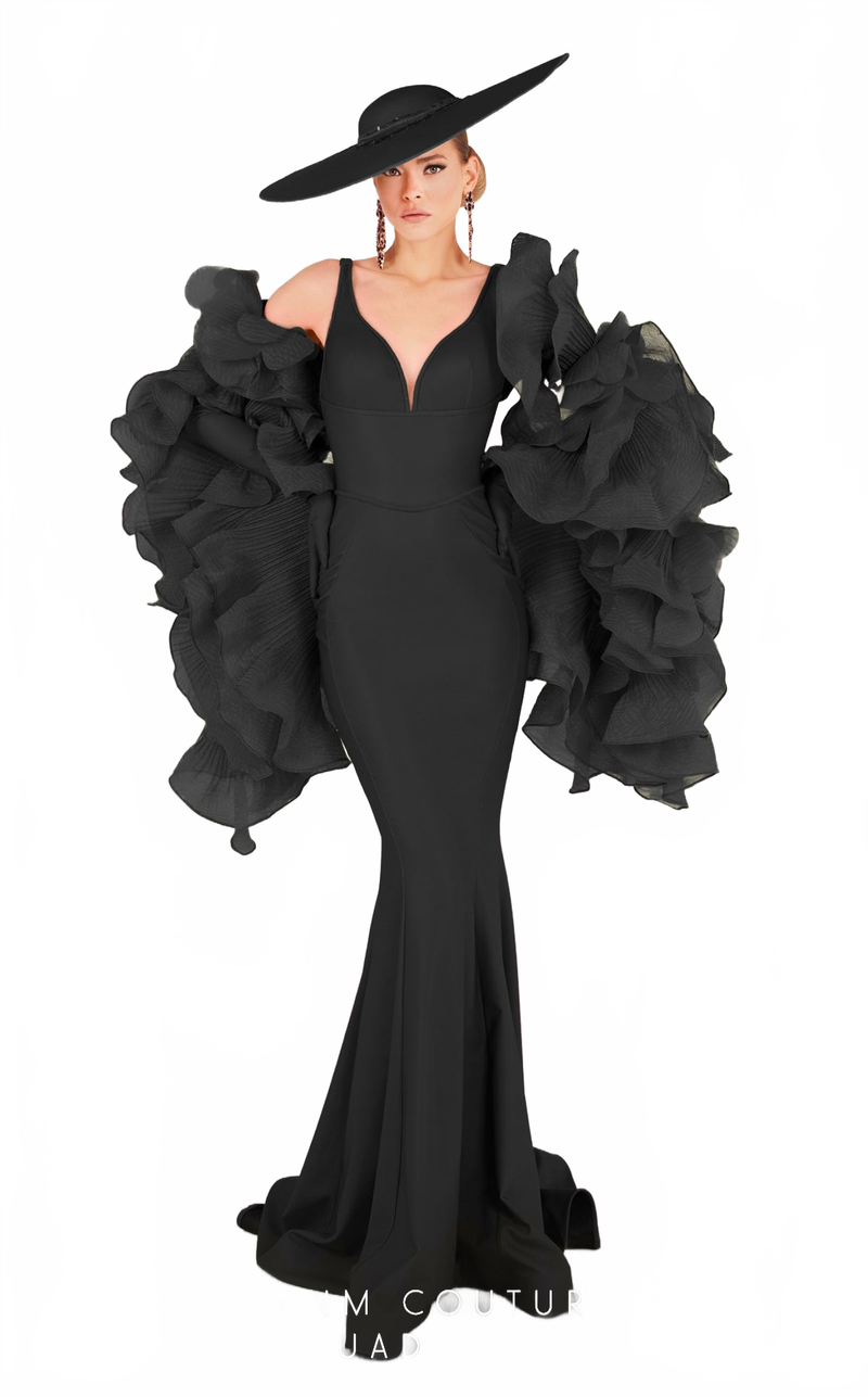 MNM Couture 2575 Red Trumpet Gown with Convertible Sleeves