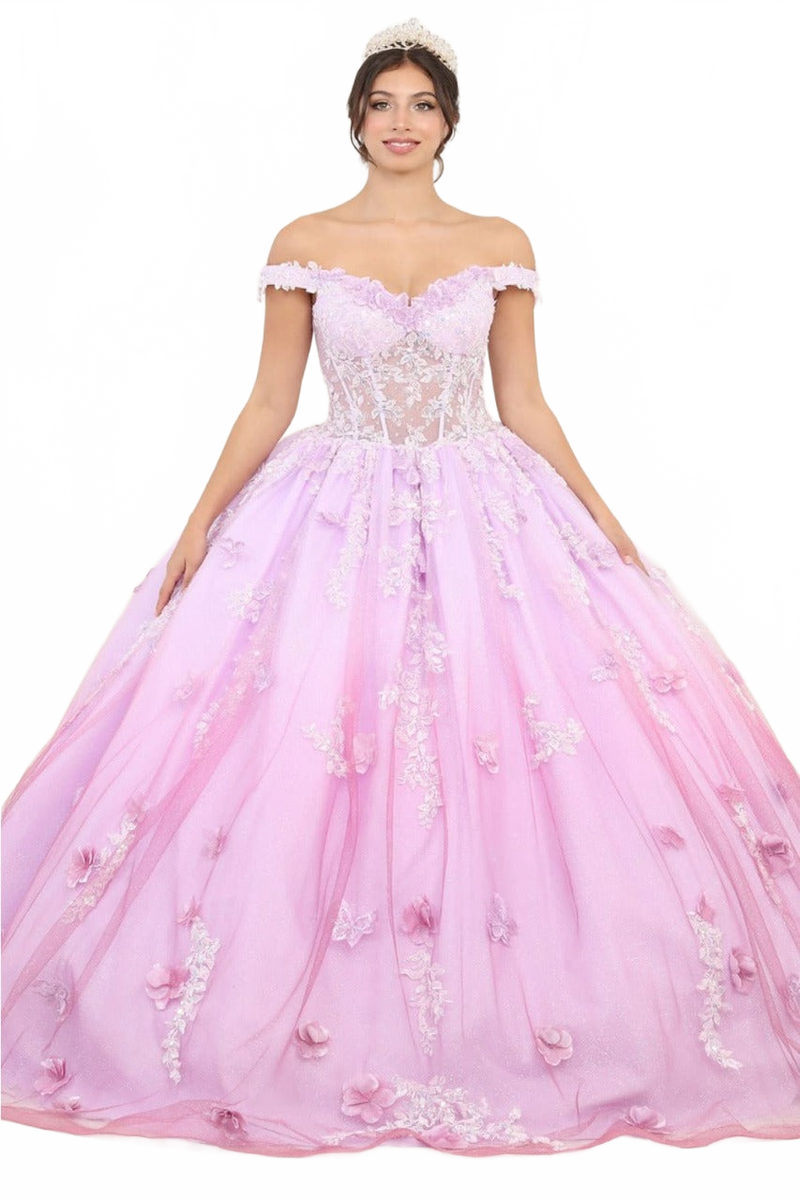 Layla K LK254 Off-Shoulder Glitter Embellished Lilac Quince Ball Gown