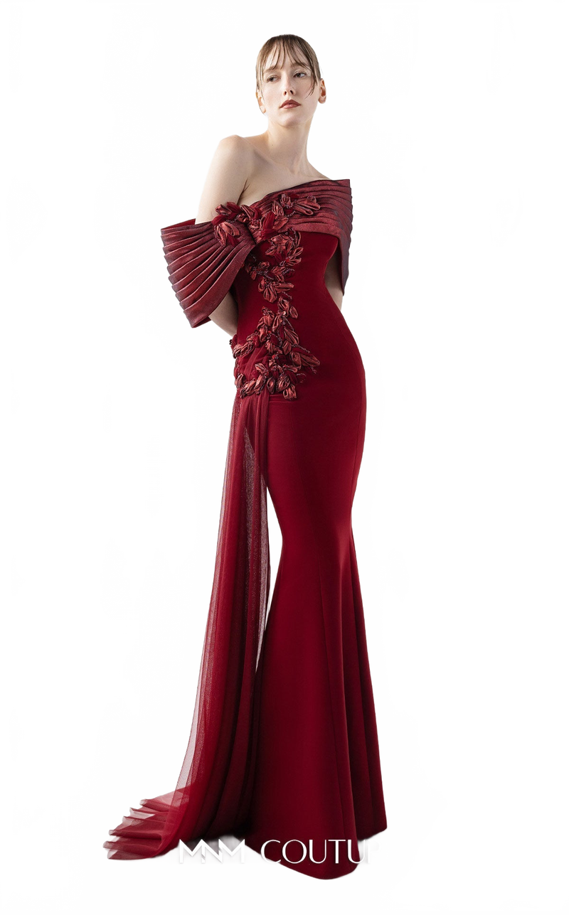 Gaby Charbachy G2022 One-Shoulder Burgundy Open Back Gown by MNM Couture
