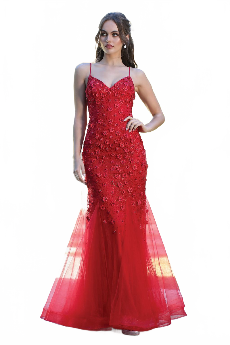 Adora Design 3212 Beaded Floral Fitted Mermaid Formal Prom Dress