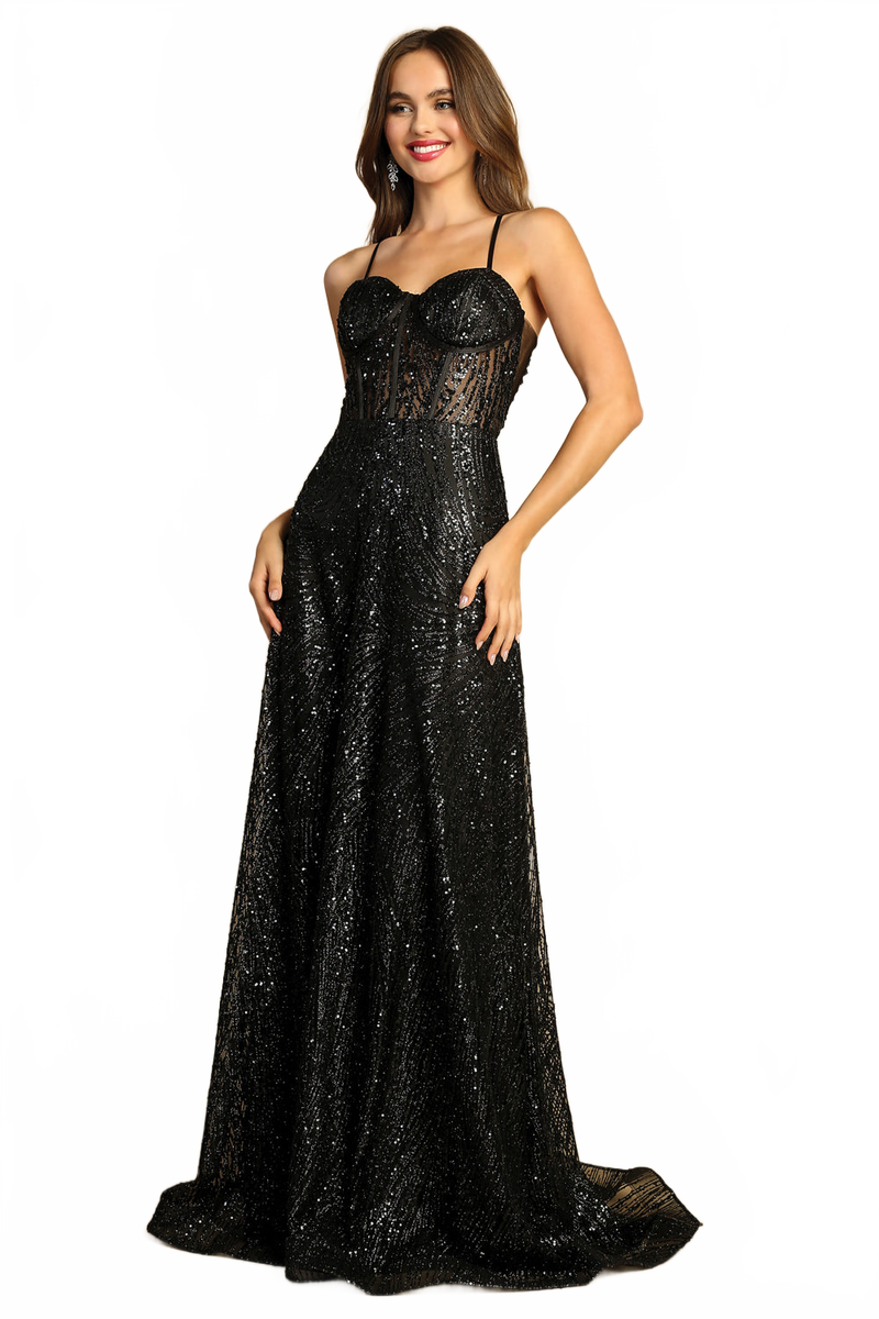 Adora Design 3167 Glitter Print Lace Corset A-Line Prom Gown