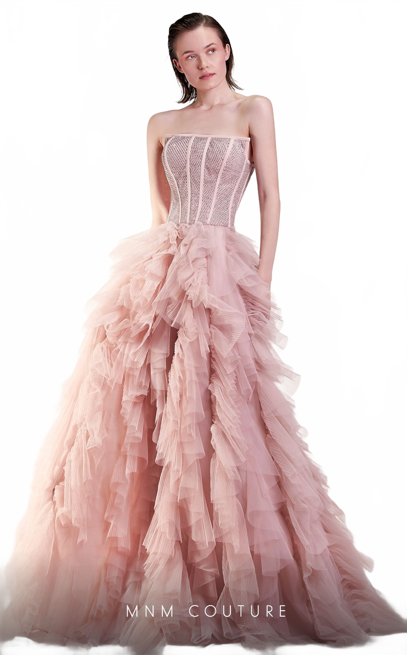 Gaby Charbachy Strapless Ruffled Tulle Corset Gown â Blush