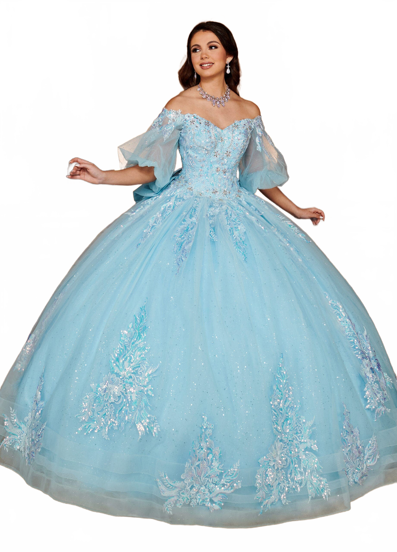 Rachel Allan RQ1110 Applique Puff Sleeve Quinceanera Dress