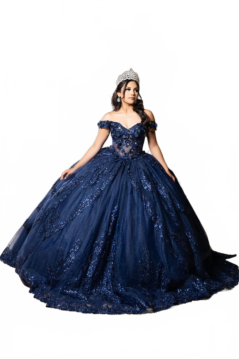 Off the Shoulder QuinceaƱera Ball Gown with Sequins 3D Floral Lace Sweet 16 Dress by Layla K LK285