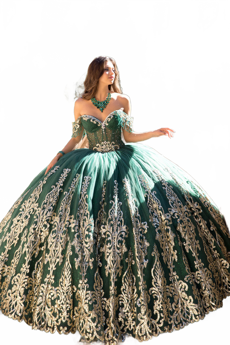 Off Shoulder Long Sleeve Ball Gown by Bella Princess PQ1065