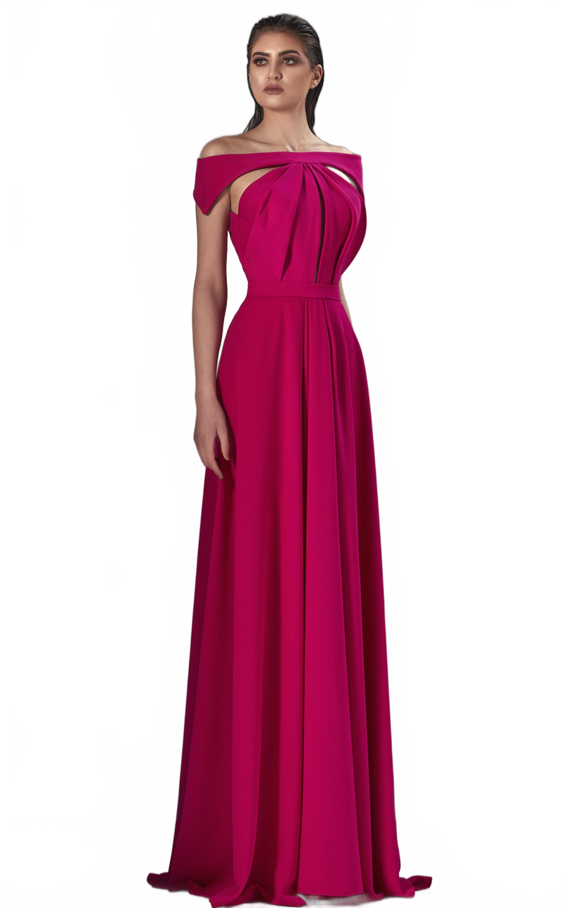 MNM Couture K3894 Off-Shoulder Fuchsia A-Line Gown