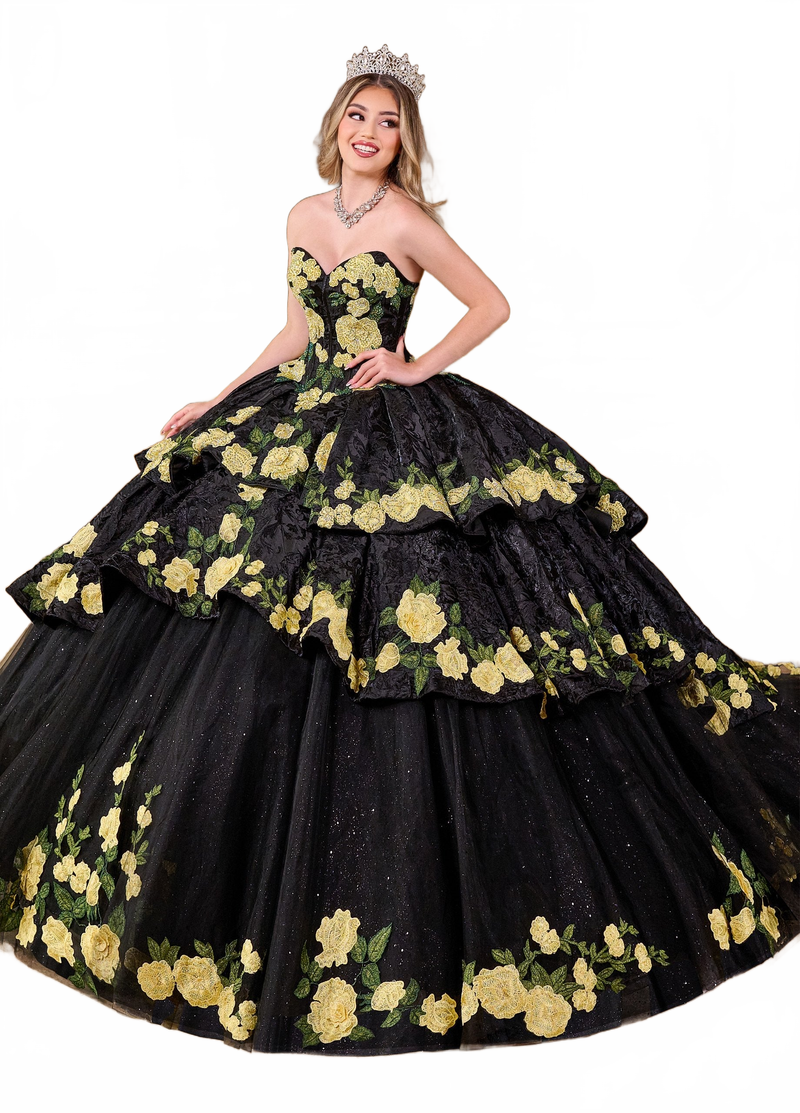 Rachel Allan RQ5006 Floral Strapless Quinceanera Dress