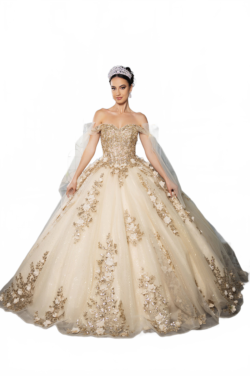Layla K LK280 Floral 3D Applique Ball Gown Off-Shoulder QuinceaƱera Dress