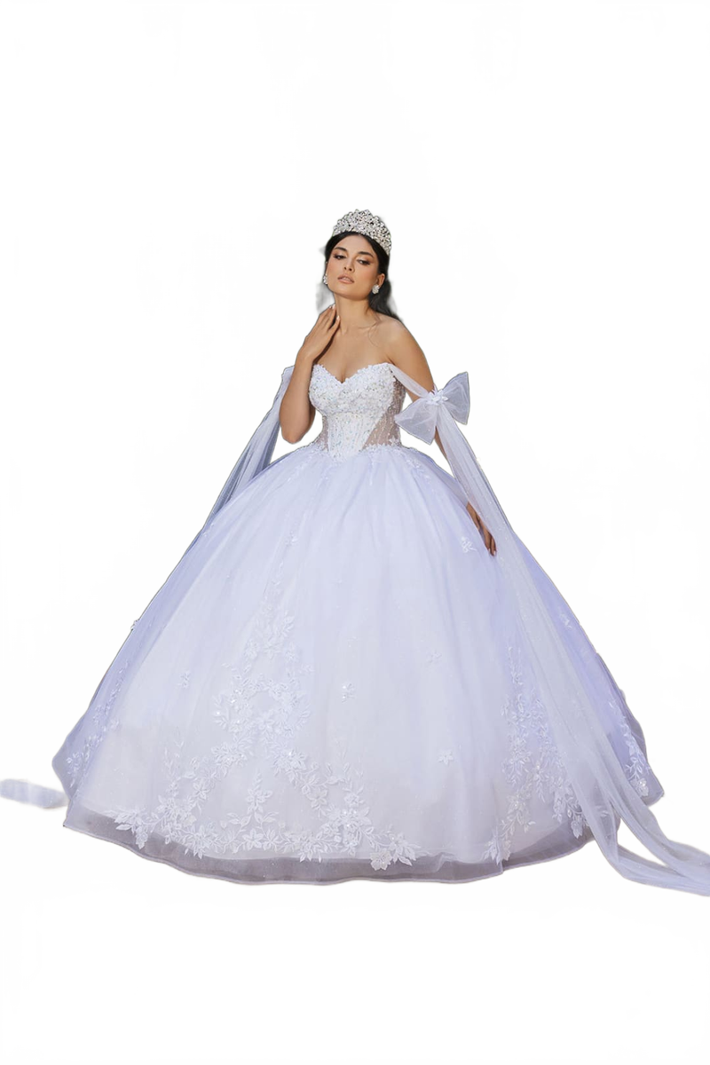 Sweet 16 Ball Gown Cape Sleeves Bridal Wedding Dress By Layla K LK263