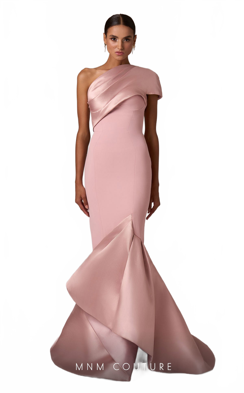 MNM Couture E0083 One-Shoulder Mermaid Gown in Pink