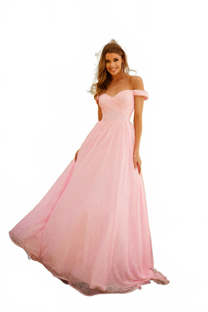 Glitter Off Shoulder A-line Gown by Lucci Lu 1306
