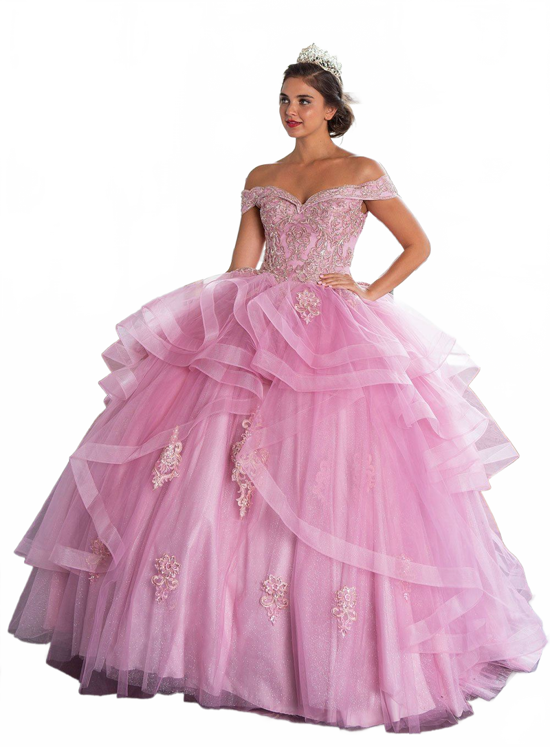 Layered Off-Shoulder Glitter QuinceaƱera Dress by Calla KY-018383