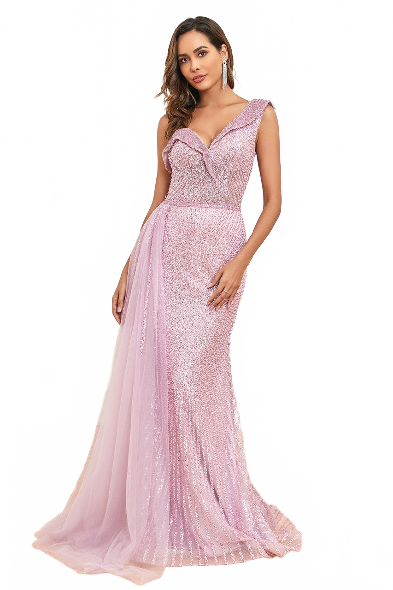 High Couture NR2303 Fitted Long Overskirt Beaded Formal Sequin Evening Dress