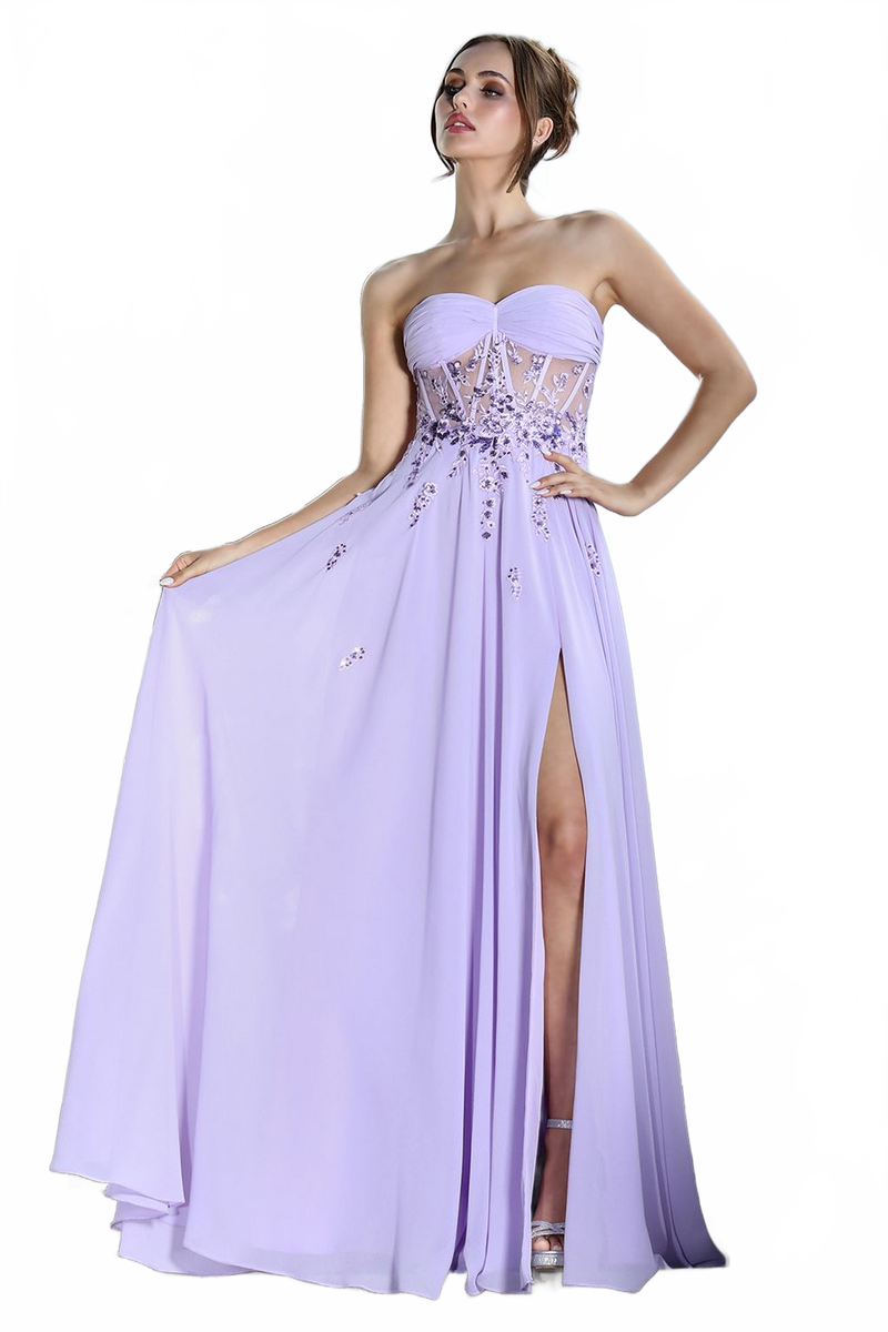 Adora Design 3264 Chiffon Corset A-Line Strapless Prom Gown