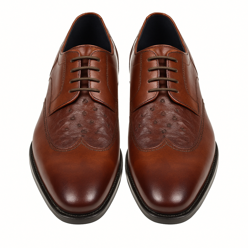 Carrucci Ostrich Embossed Cap Toe Single Monk Strap