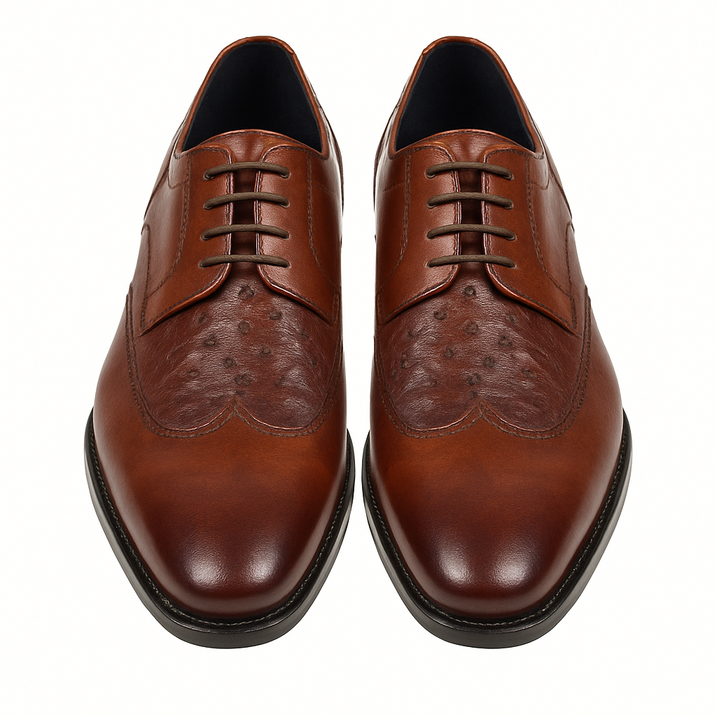 Mens Carrucci Ostrich Embossed Leather Wingtip Dress Shoe in Oxblood