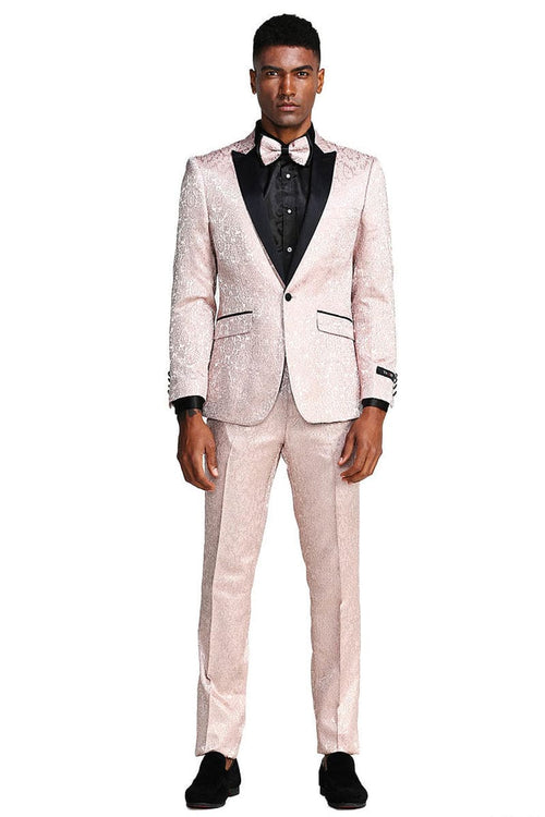 "Paisley Wedding Tuxedo - Men's Slim Fit One Button in Blush Pink"